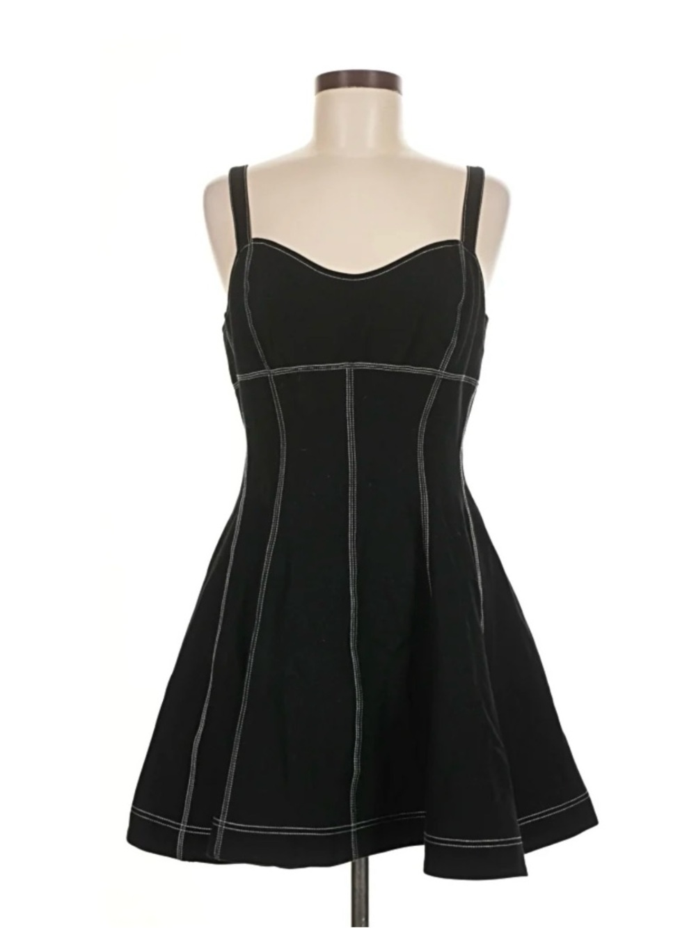 Maeve by Anthropologie Black Contrast Stitch Fit and Flare Mini Dress